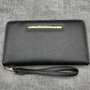 Betsey Johnson Zip Around Wallet Wristlet Clutch Black Large Classic Minimalist